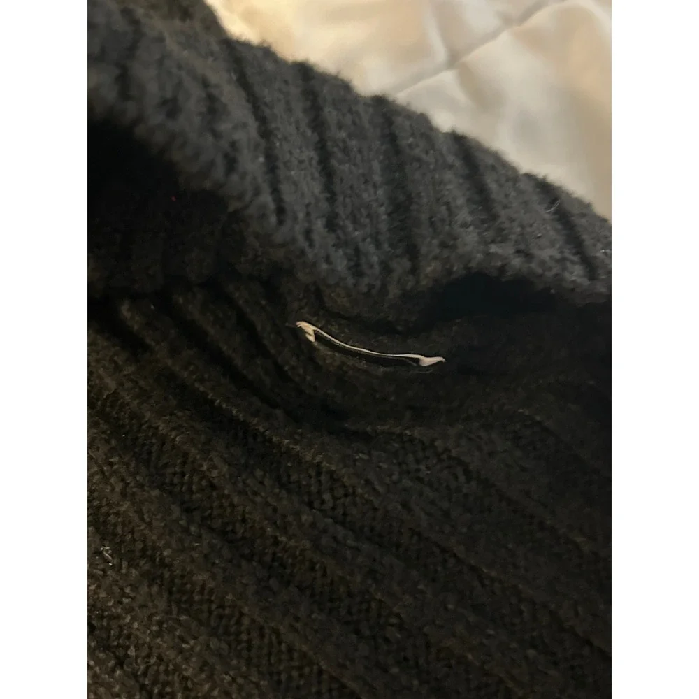Shein Black Ribbed Knit Cardigan Faux Fur Collar and Cuffs Y2K Top 1474